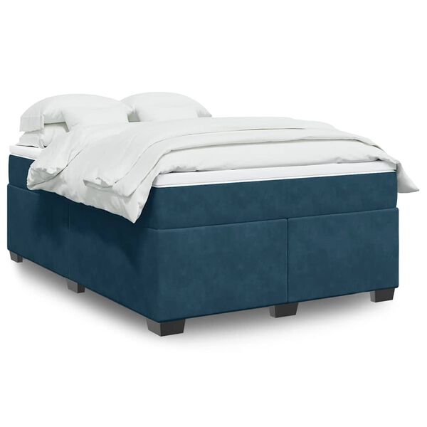 vidaXL Boxspringbett mit Matratze Dunkelblau 160x200 cm Samt
