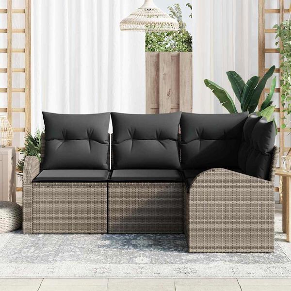 vidaXL Gartensofa-set mit Kissen mit Speicher 4 pcs Grau Poly-Rattan