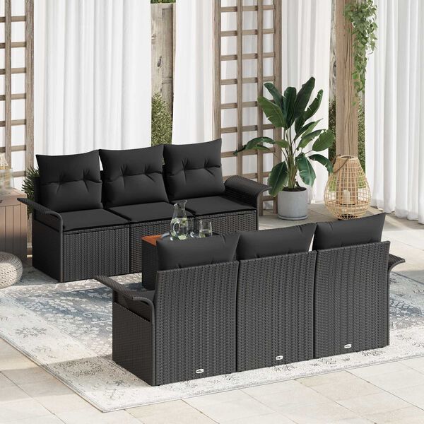 vidaXL Garten-Sofa-Set mit Kissen mit Speicher 7 pcs Schwarz