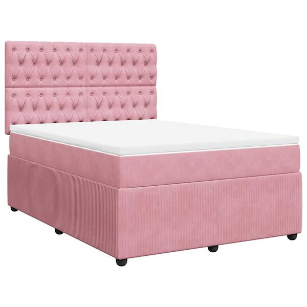 vidaXL Boxspringbett mit Matratze Rosa 140x200 cm Samt