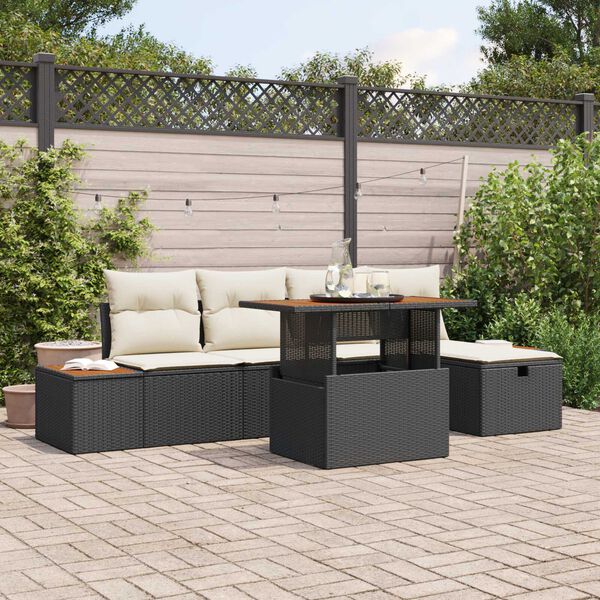 vidaXL Garten-Sofa-Set mit Kissen 6 pcs Schwarz Poly Rattan