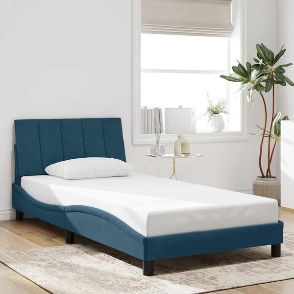 vidaXL Bettgestell mit LED ohne Matratze "Hanko" Blau 100x200 cm Samt
