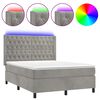 vidaXL Boxspringbett mit Matratze & LED Hellgrau 140x200 cm Samt