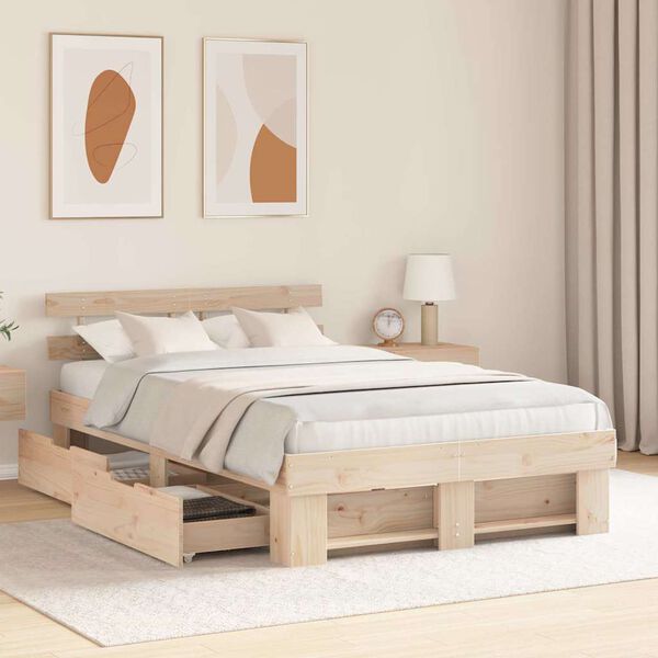 vidaXL Bettrahmen mit Kopfteil Braun 140 x 190 cm Massives Kiefernholz