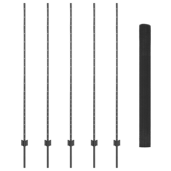 vidaXL Zaun mit Pfosten Grau 1,5 x 10 m Stahl