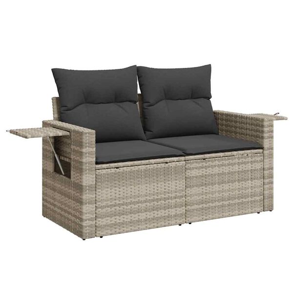 vidaXL 8-tlg. Garten-Sofagarnitur mit Kissen Hellgrau Poly Rattan
