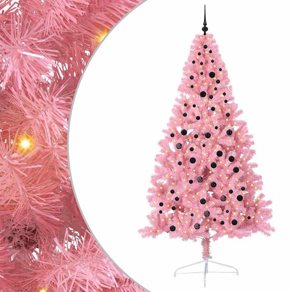 vidaXL Künstlicher vorbeleuchteter Weihnachtsbaum Rosa 240 cm PVC