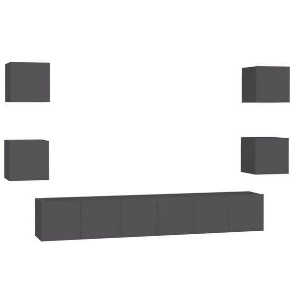 vidaXL 7-tlg. TV-Schrank-Set Grau Holzwerkstoff