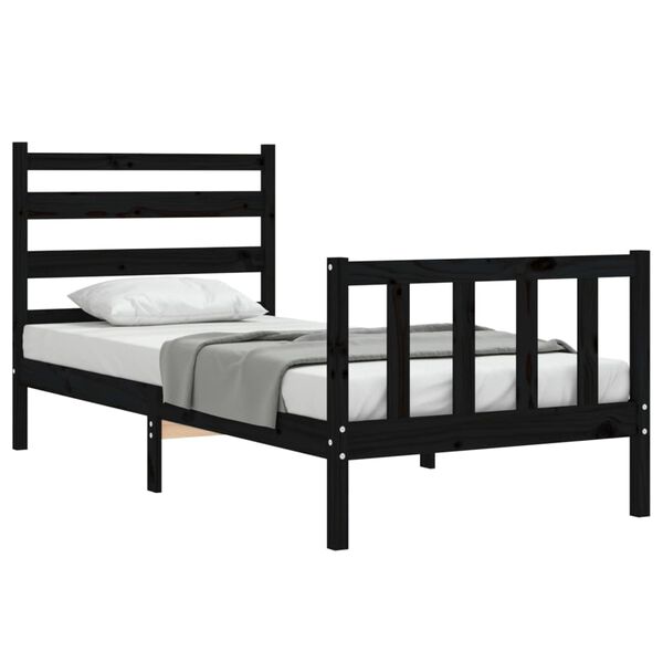 vidaXL Massivholzbett mit Kopfteil Schwarz 100x200 cm