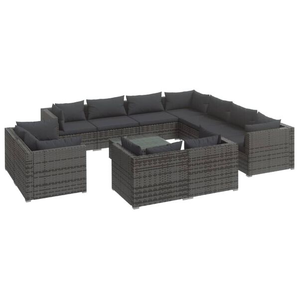 vidaXL 12-tlg. Garten-Lounge-Set mit Kissen Grau Poly Rattan