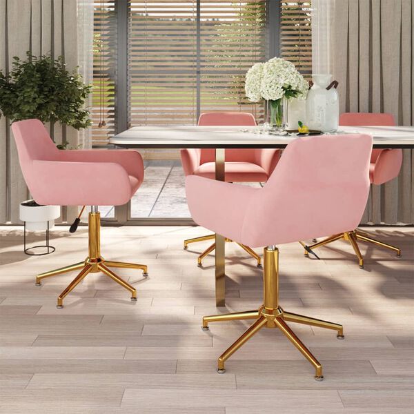 vidaXL Esszimmerst&uuml;hle 4 Stk. Drehbar Rosa Samt