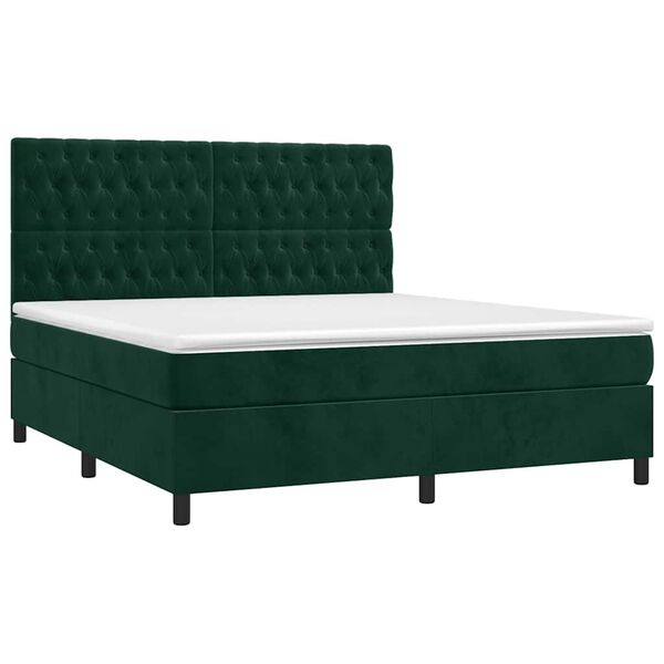 vidaXL Boxspringbett mit Matratze & LED Dunkelgr&uuml;n 160x200 cm Samt