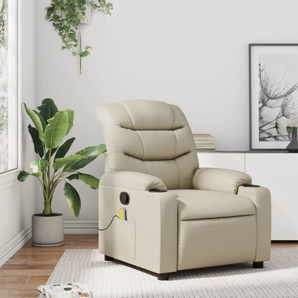 vidaXL Massagesessel mit Relaxfunktion, Kunstleder, Creme