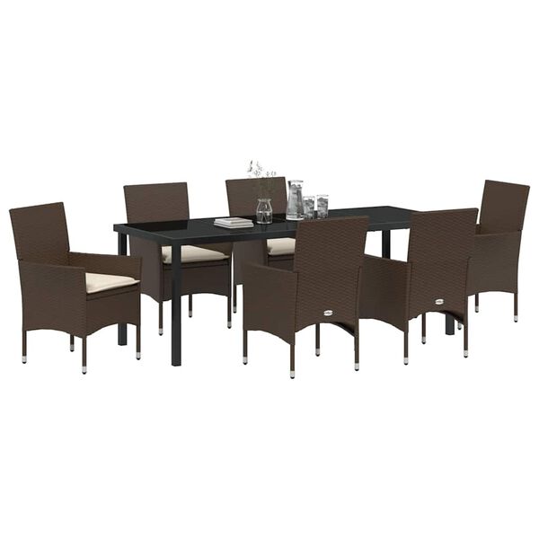 vidaXL Garten Essgruppe mit Kissen 7 pcs Braun Poly-Rattan