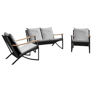 vidaXL 3-tlg. Balkonm&ouml;bel-Set mit Kissen Schwarz Stahl