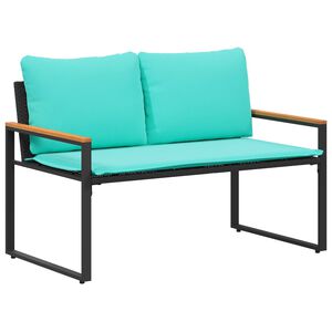 vidaXL Bank mit Kissen Schwarz und T&uuml;rkis 115 x 65 x 72 cm Rattan