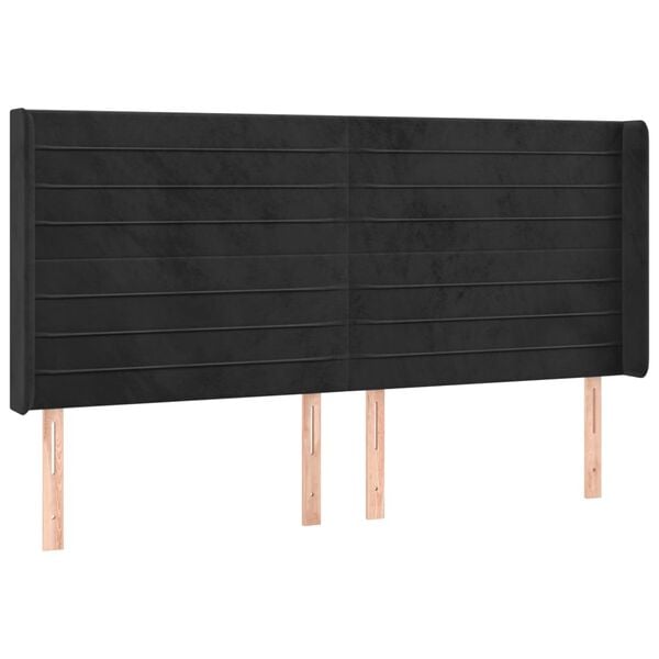 vidaXL LED Kopfteil Schwarz 183x16x118/128 cm Samt