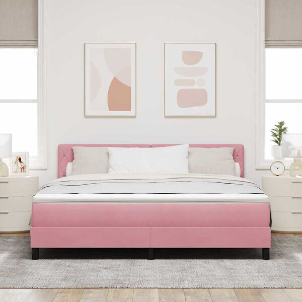 vidaXL LED Boxspringbett mit Matratze mit LED Rosa 180 x 200 cm Samt