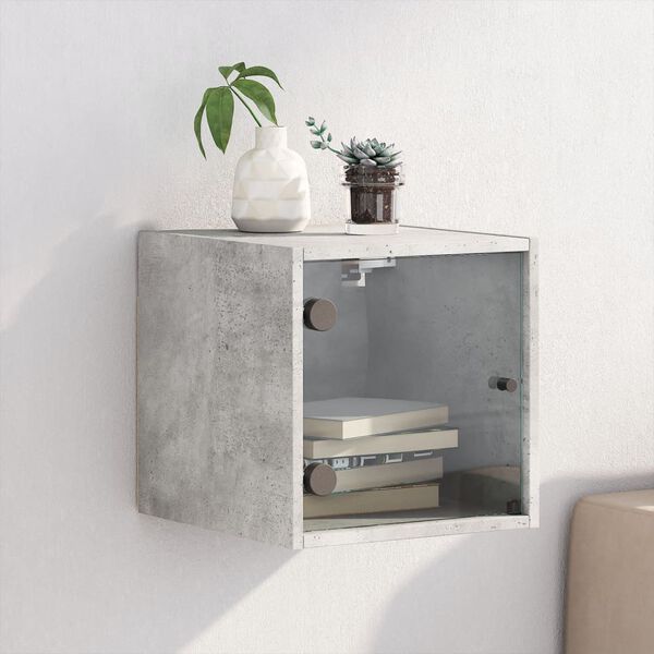 vidaXL Nachttisch mit Glast&uuml;r Betongrau 35x37x35 cm