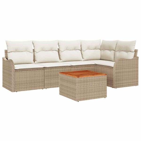 vidaXL Gartensofa-set mit Kissen 6 pcs Beige Poly-Rattan