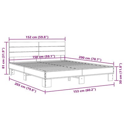 vidaXL Bettgestell Räuchereiche 150x200 cm Holzwerkstoff und Metall