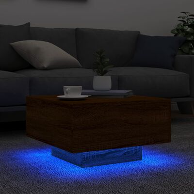 vidaXL Couchtisch mit LED-Leuchten Braun Eichen-Optik 55x55x31 cm