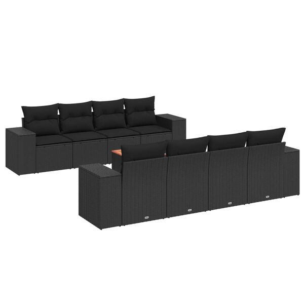 vidaXL 9-tlg. Garten-Sofagarnitur mit Kissen Schwarz Poly Rattan