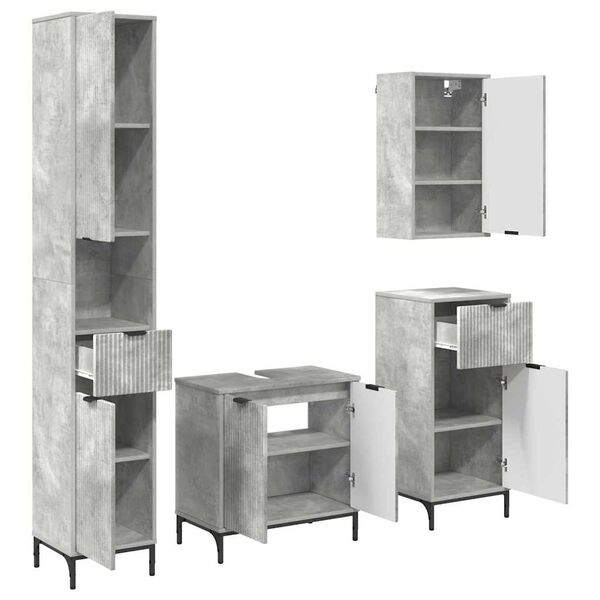 vidaXL Badezimmerm&ouml;bel-Set mit T&uuml;r Beton Grau Holzwerkstoff, Metall