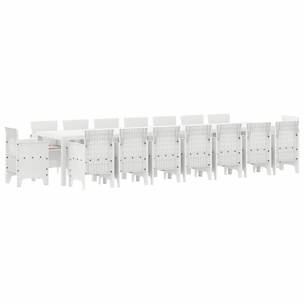 vidaXL Garten-Esszimmergarnitur mit Kissen mit Kissen 17 pcs Wei&szlig; PP