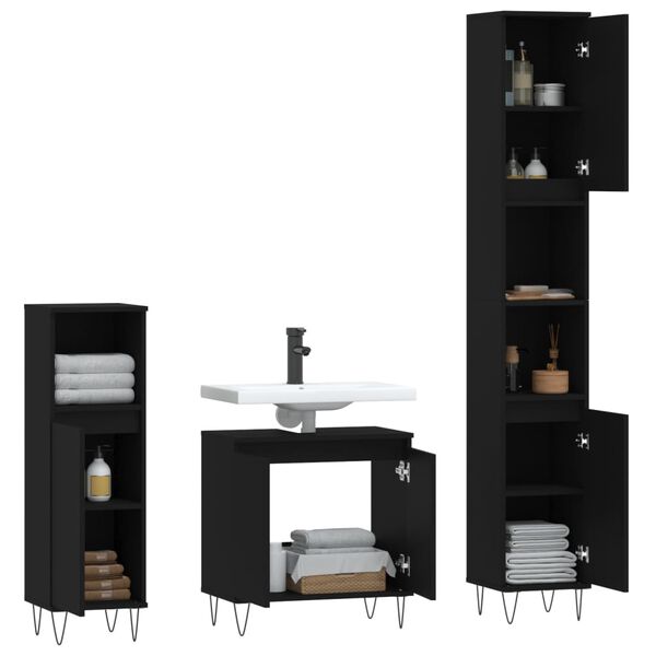 vidaXL 3-tlg. Badm&ouml;bel-Set Schwarz Holzwerkstoff