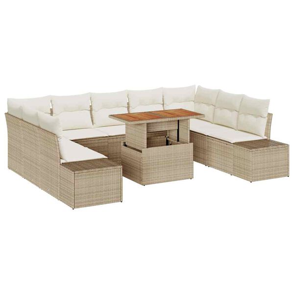 vidaXL Garten Essgruppe mit Kissen mit Kissen 10 pcs Beige und Creme