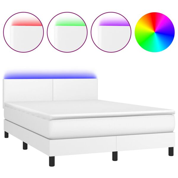 vidaXL Boxspringbett mit Matratze & LED Wei&szlig; 140x190 cm Kunstleder