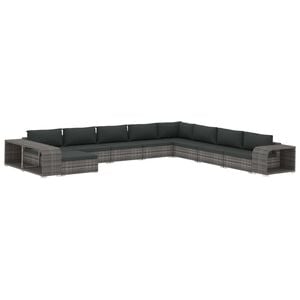 vidaXL 11-tlg. Garten-Lounge-Set mit Auflagen Poly Rattan Grau