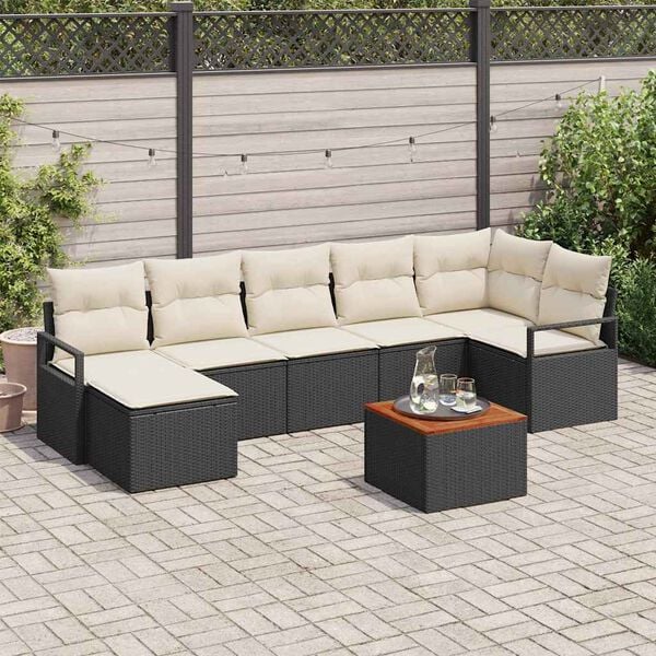 vidaXL Gartensofa-set mit Speicher 8 pcs Schwarz und Creme Poly-Rattan