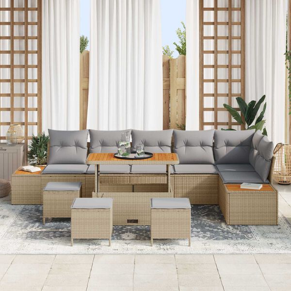 vidaXL Gartensofa-set 10 pcs Beige Poly-Rattan