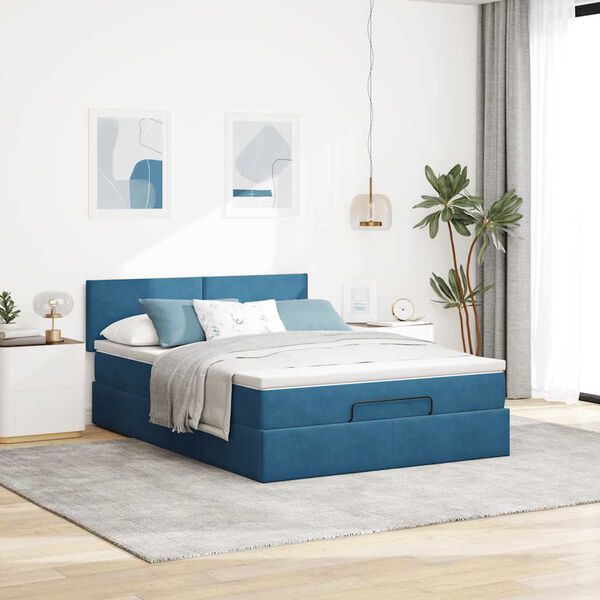vidaXL Ottoman-Bett mit Matratze Dunkelblau 140x200 cm Samt