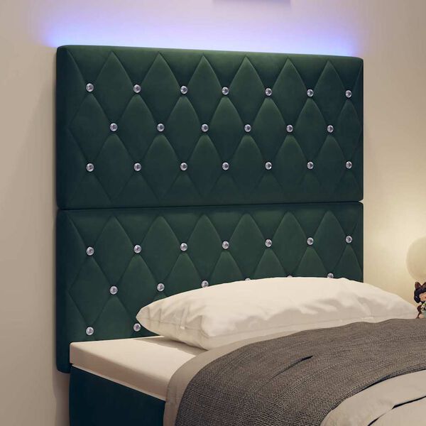 vidaXL LED Kopfteil mit LED-Lichtleisten Dunkelgr&uuml;n 90 cm Polyester