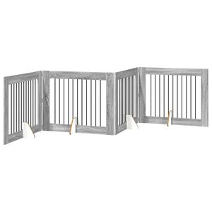 vidaXL Klappbares Hundetor mit St&auml;ndern 4 Stk. Graues Sonoma 401 cm