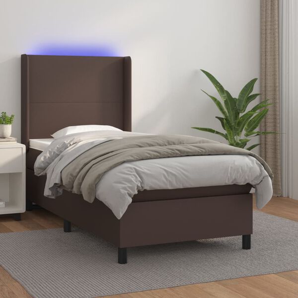 vidaXL Boxspringbett mit Matratze & LED Braun 80x200 cm Kunstleder