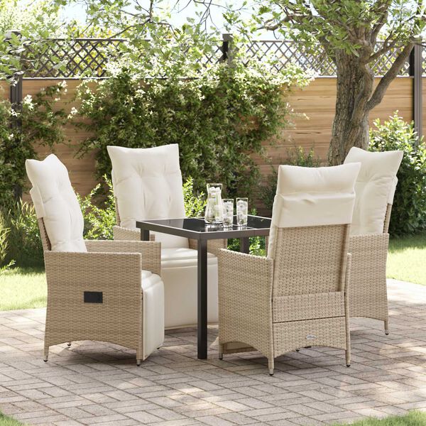 vidaXL Garten Essgruppe mit Kissen 5 pcs Beige Poly-Rattan