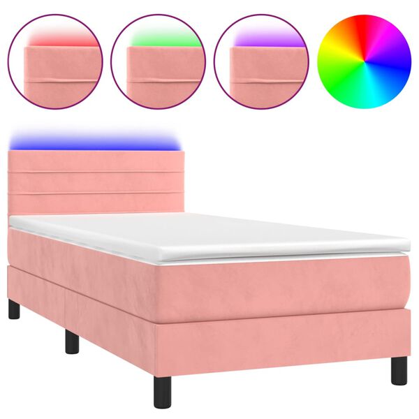 vidaXL Boxspringbett mit Matratze & LED Rosa 90x190 cm Samt