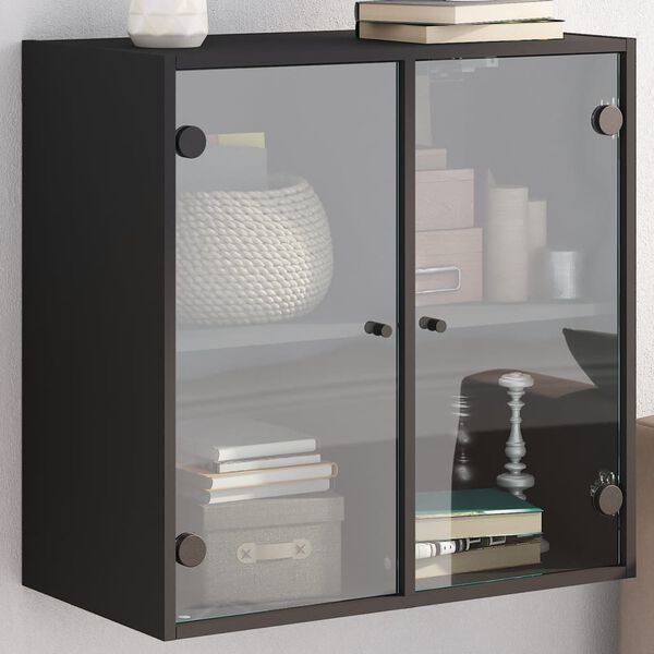 vidaXL Wandschrank mit Glast&uuml;ren Schwarz 68x37x68,5 cm
