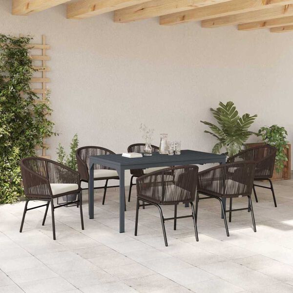 vidaXL Garten Essgruppe 7 pcs Braun Poly-Rattan