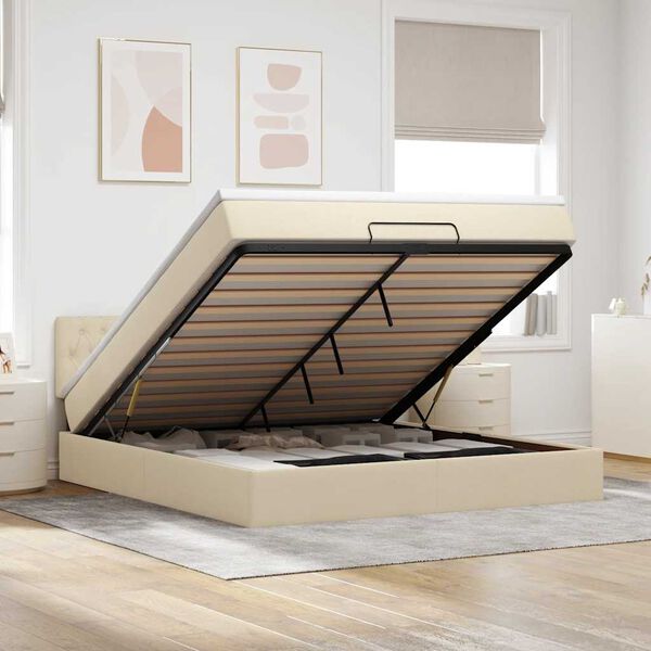 vidaXL Ottoman-Bett mit Matratze & LEDs Creme 160x200 cm Stoff