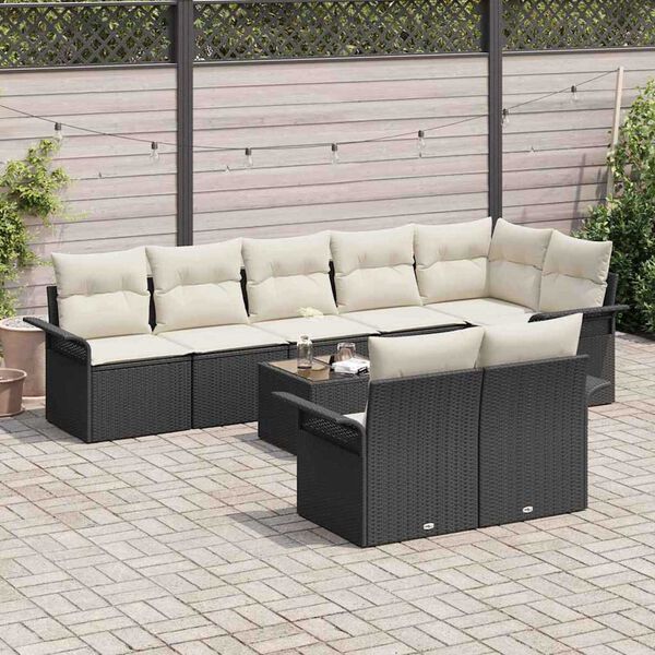 vidaXL Gartensofa-set mit Kissen 9 pcs Schwarz Poly-Rattan