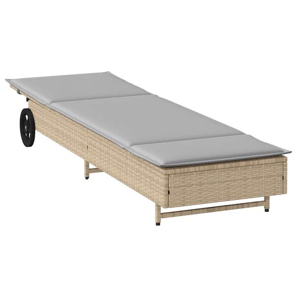 vidaXL Sonnenliege mit Rollen und Auflage Beige Poly Rattan