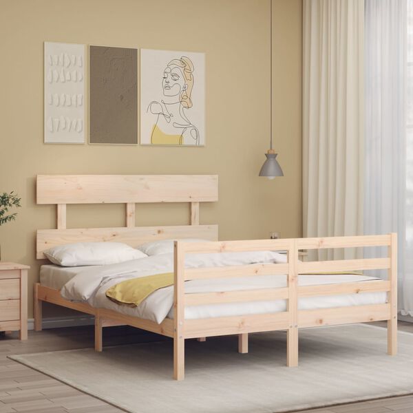 vidaXL Massivholzbett mit Kopfteil 140x190 cm