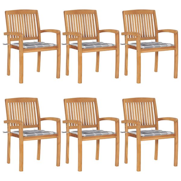 vidaXL Stapelbare Gartenst&uuml;hle mit Kissen 6 Stk. Massivholz Teak