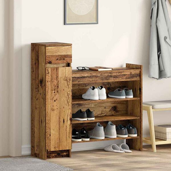 vidaXL Schuhschrank mit T&uuml;r Altholz 100,5 x 28 x 100 cm Holzwerkstoff