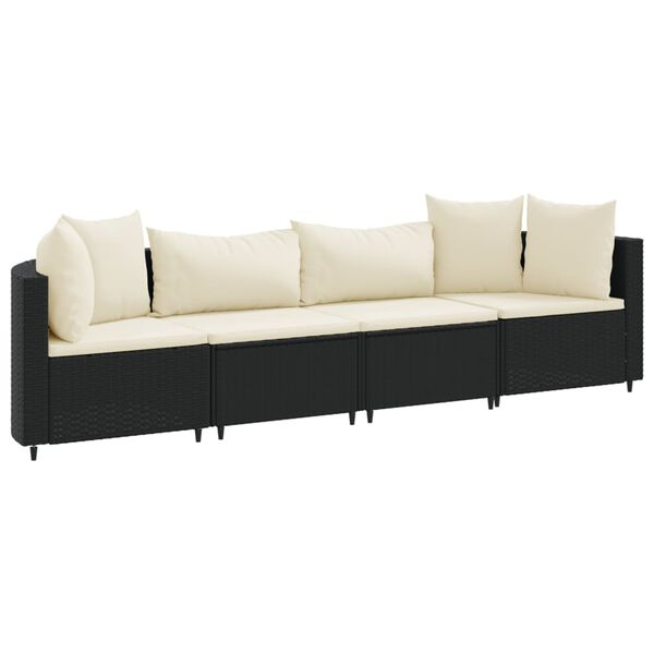 vidaXL 4-tlg. Garten-Sofagarnitur mit Kissen Schwarz Poly Rattan